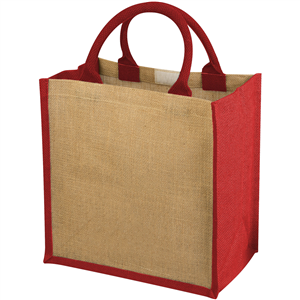 Borsa spesa personalizzata cm 30x19x30 in juta CHENNAI 120134 - Naturale - /Rosso