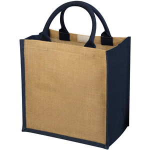 Borsa spesa personalizzata cm 30x19x30 in juta CHENNAI 120134 - Naturale - Blu Navy