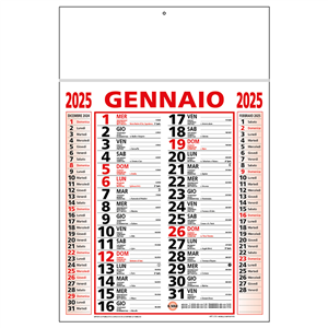 Calendario con testata listellata C1391 - Rosso - Nero