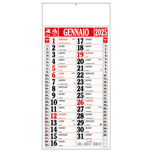 Calendario olandese listellato trimestrale MAXI QUADRETTATO C1691 - Rosso - Nero