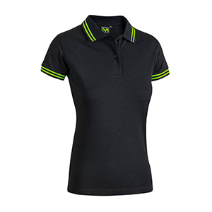 Polo da donna in cotone 180gr Myday SISSI BLACK LINE E0489 - Nero - Verde Fluo