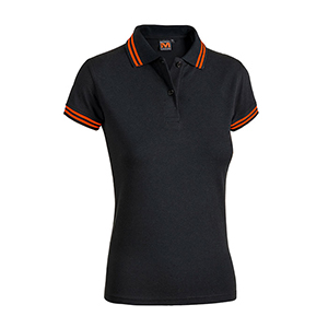 Polo da donna in cotone 180gr Myday SISSI BLACK LINE E0489 - Nero - Arancio Fluo