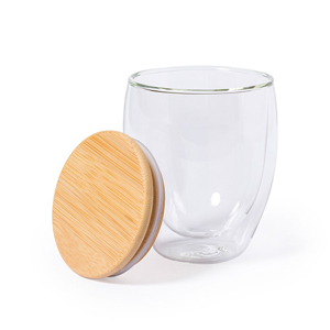 Bicchiere doppia parete in vetro con coperchio in bamboo 250 ml NYSTRE MKT1071 - Neutro