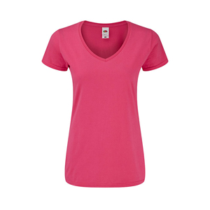 T shirt promozionale donna in cotone 150 gr Fruit of the Loom ICONIC V-NECK MKT1327 - Fucsia