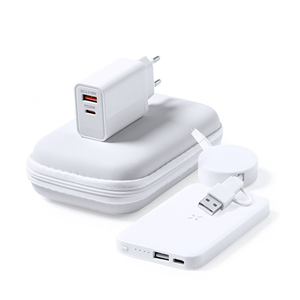 Set viaggio con powerbank, cavetto e caricabatterie CODY MKT1435 - Bianco