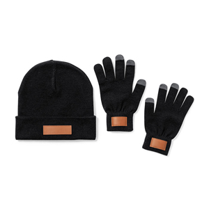 Berretto invernale e guanti touch | Set 2 pezzi in acrilico PRASAN MKT1805 - Nero