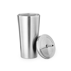 Bicchiere termico personalizzato in acciaio inox con 600 ml con cannuccia MODER MKT20163 - Platino