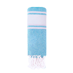 Telo fouta cm 90x180 cm in cotone riciclato ripiegabile in sacchetta CAREY MKT20754 - Azzurro