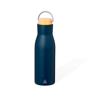 Borraccia termica personalizzata in acciaio riciclato e tappo in legno da 500 ml PRISMIX MKT21065 - Blu Navy