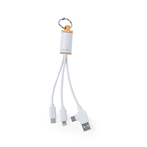 Cavo caricatore personalizzato in cartoni del latte riciclati e bambù con Micro USB, Tipo C e Lightning POSKIN MKT21209 - Bianco