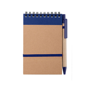 Block notes personalizzato con copertina in cartone riciclato e penna in formato A6 ECOCARD MKT3190 - Blu