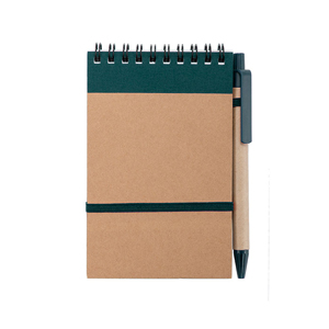 Block notes personalizzato con copertina in cartone riciclato e penna in formato A6 ECOCARD MKT3190 - Verde