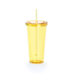 Bicchiere di plastica con cannuccia personalizzato 750 ml TRINOX MKT4874 - Giallo