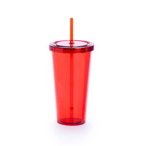 Bicchiere di plastica con cannuccia personalizzato 750 ml TRINOX MKT4874 - Rosso