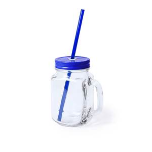 Bicchiere in vetro con cannuccia 500 ml HEISOND MKT5494 - Blu