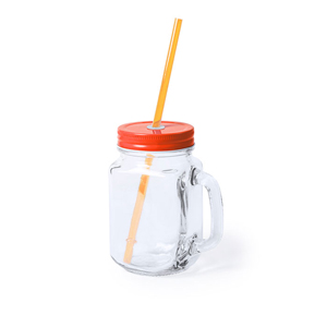 Bicchiere in vetro con cannuccia 500 ml HEISOND MKT5494 - Arancio