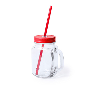 Bicchiere in vetro con cannuccia 500 ml HEISOND MKT5494 - Rosso