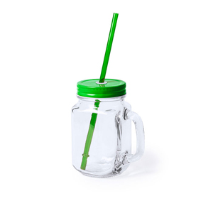 Bicchiere in vetro con cannuccia 500 ml HEISOND MKT5494 - Verde