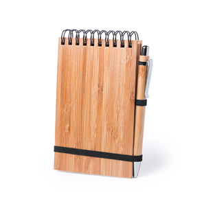 Block notes personalizzato con copertina in bamboo e penna in formato A6 TUMIZ MKT6018 - Neutro