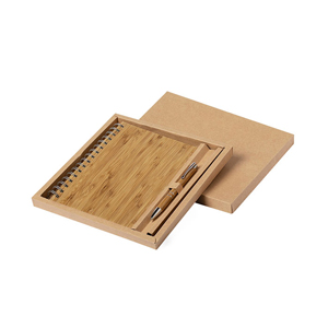 Set quaderno spiralato in bamboo e penna HECAN MKT6396 - Neutro
