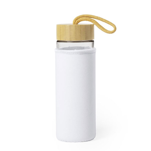 Bottiglia in vetro con cover inclusa e tappo in legno 530 ml LUROK MKT6582 - Bianco