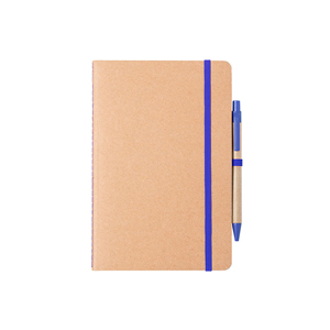 Taccuino con elastico con copertina in carta riciclata e penna in cartone riciclato in formato A5 ESTEKA MKT6837 - Blu