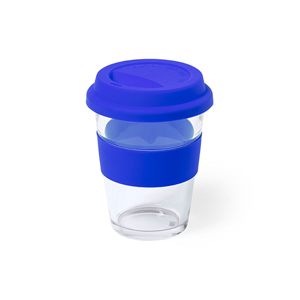 Bicchiere take away in vetro con coperchio in silicone 350 ml DURNOX MKT6869 - Blu