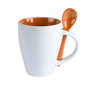 Tazza personalizzata in ceramica con interno colorato e cucchiaino 350 ml COTES MKT9459 - Arancio
