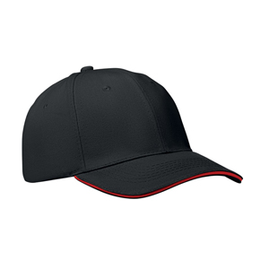 Cappellino personalizzabile a 6 pannelli BUFFALO MO1464 - Nero-Rosso