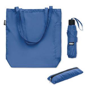 Set regalo personalizzato SEATTLE, con ombrello pieghevole e borsa in rpet MO2476 - Blu Royal