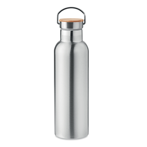 Bottiglia termica acciaio con dettagli legno 750 ml HELSINKI MED MO6372 - Silver Opaco