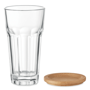 Bicchiere in vetro con sottobicchiere in legno 300ml SEMPRE MO6452 - Trasparente