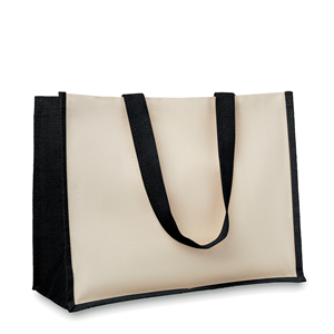 Shopping bag personalizzata in juta e canvas 320gr cm 42x19x33 CAMPO DE FIORI MO8967 - Nero