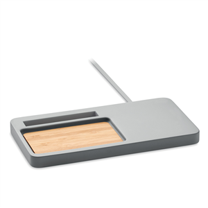 Caricatore wireless personalizzato con organizer da scrivania in bamboo VIANA DESK MO9917 - Grigio