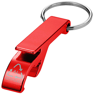 Portachiavi personalizzato con apribottiglie e apriscatole in alluminio riciclato RCS Tao PF104571 - Rosso 