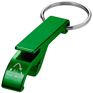 Portachiavi personalizzato con apribottiglie e apriscatole in alluminio riciclato RCS Tao PF104571 - Verde 