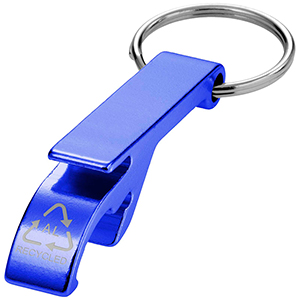 Portachiavi personalizzato con apribottiglie e apriscatole in alluminio riciclato RCS Tao PF104571 - Blu Royal 