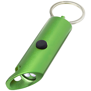 Portachiavi personalizzato con torcia a LED e apribottiglie in alluminio riciclato IPX Flare PF104574 - Verde 