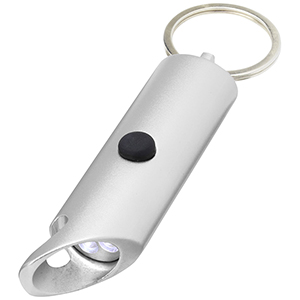 Portachiavi personalizzato con torcia a LED e apribottiglie in alluminio riciclato IPX Flare PF104574 - Silver 
