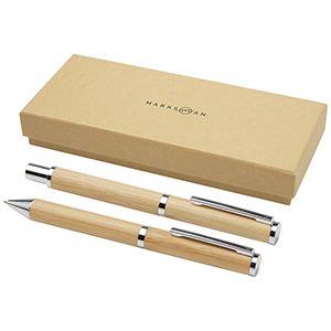 Set regalo personalizzato con penna a sfera e penna roller in alluminio riciclato Apolys PF107833 - Natural 
