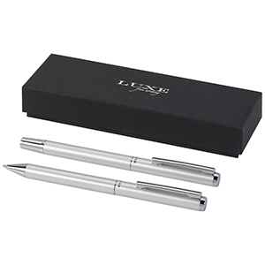 Set regalo personalizzato con penna a sfera e penna roller in alluminio riciclato Lucetto PF107838 - Silver 