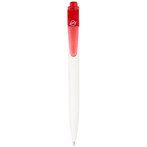 Penna a sfera personalizzata in plastica destinata all'oceano Thalaasa PF107861 - Rosso trasparente - Bianco