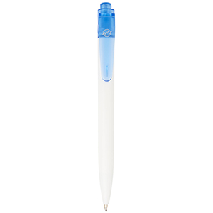 Penna a sfera personalizzata in plastica destinata all'oceano Thalaasa PF107861 - Blu trasparente - Bianco