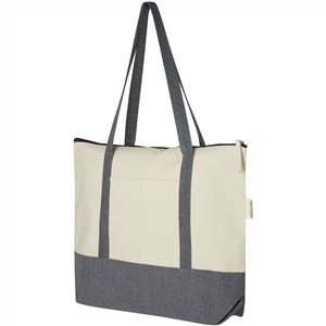 Borsa spesa personalizzata cm 46x34x10 con zip in cotone riciclato 320 gr REPOSE PF120645 - Naturale - Grigio Melange