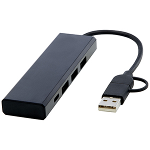 Hub USB 2.0 personalizzato in alluminio riciclato RCS Rise PF124344 - Nero 