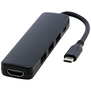 Adattatore multimediale USB 2.0-3.0 personalizzato con porta HDMI in plastica riciclata certificata RCS Loop PF124368 - Nero 
