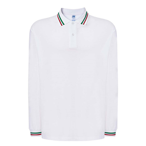 Polo uomo personalizzata bianca maniche lunghe in cotone 210gr JHK REGULAR LONG SLEEVES PORA210LSITA-B - Bianco