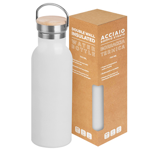 Borraccia termica in acciaio e bamboo da 750 ml OUTDOOR BOTTLE 750 PPC437 - Bianco