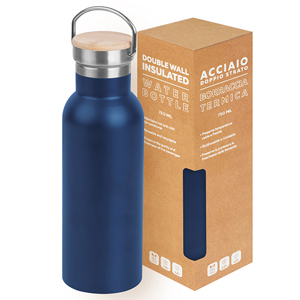 Borraccia termica in acciaio e bamboo da 750 ml OUTDOOR BOTTLE 750 PPC437 - Blu