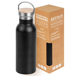 Borraccia termica in acciaio e bamboo da 750 ml OUTDOOR BOTTLE 750 PPC437 - Nero